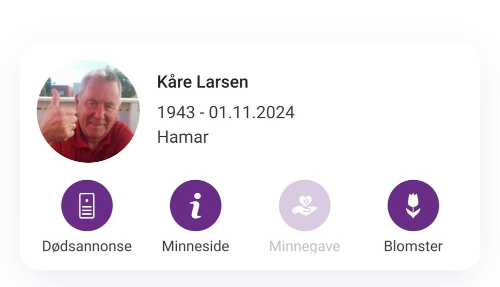 Utsnitt fra våre minnesider, Kåre Larsen, 1943-01.11.2024