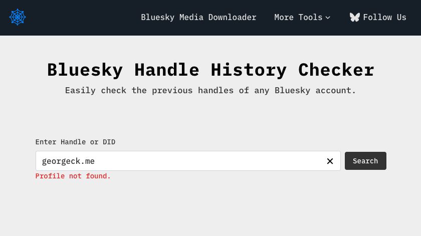 bluecrawler.com Handle history checker fails when you paste profile handles from Bluesky profile page