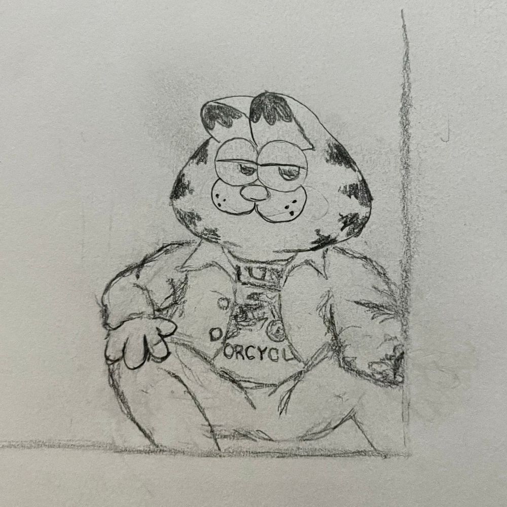 a sketch of garfield as bob dylan from the highway 61 revisited album cover