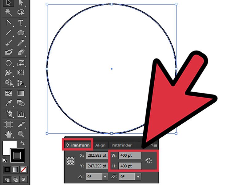 I created a circle with the transform tool. W: 400 pt H: 400 pt 