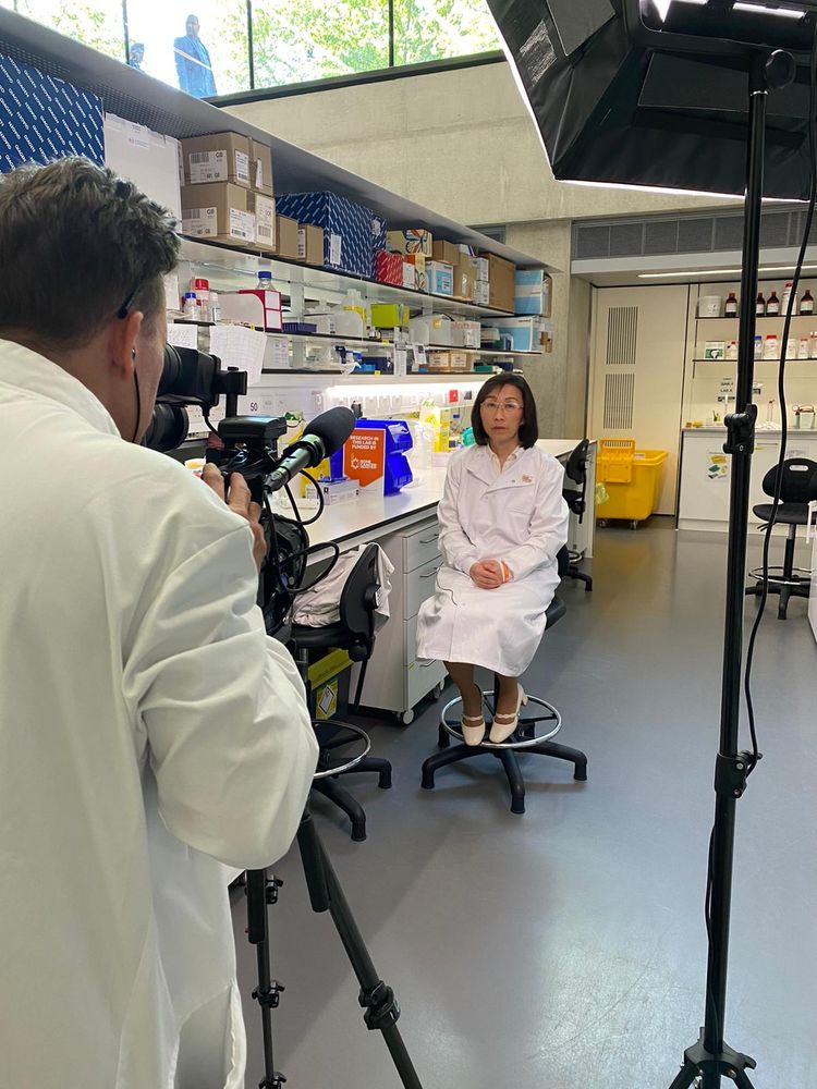 Professor Wenhui Song being interviewed in the UCL lab at the Great Ormond Street Institute of Child Health.