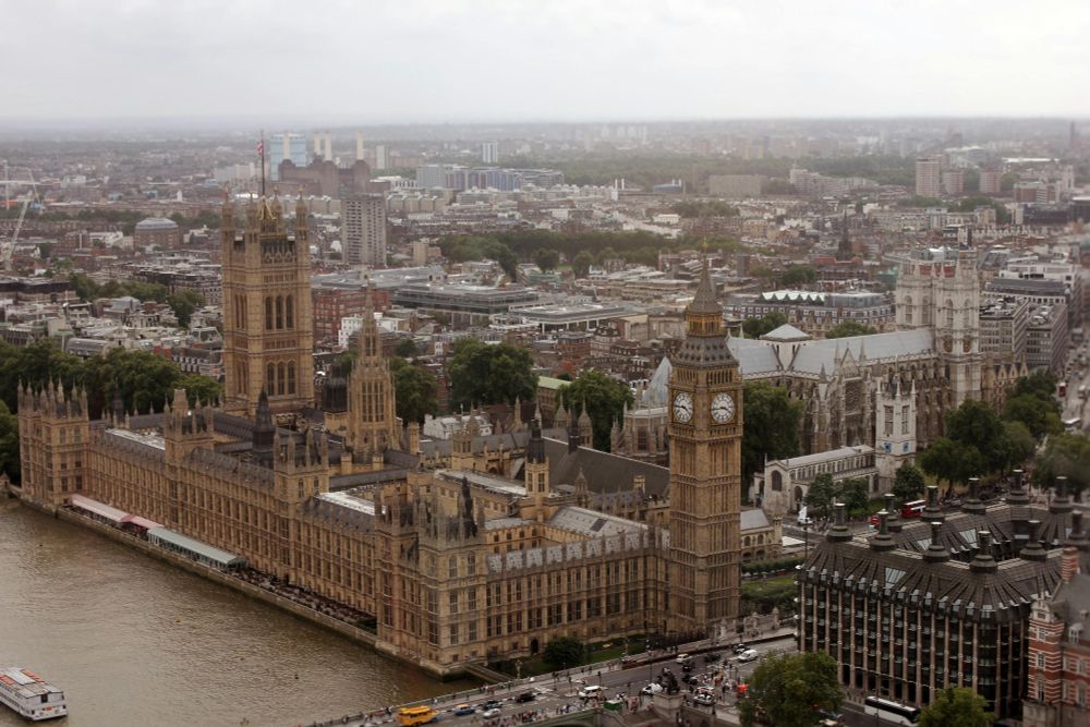 A bird's-eye view of the Palace of Westminster.
