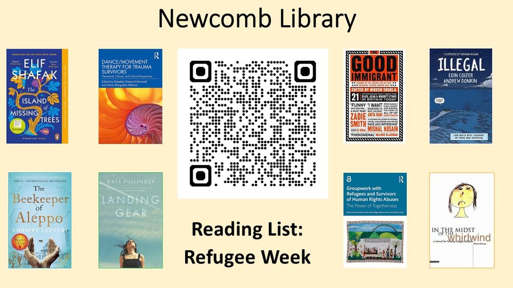 Refugee Week reading list - books cover images  QR code  - ask Library staff if you are interested in reading any of these titles.