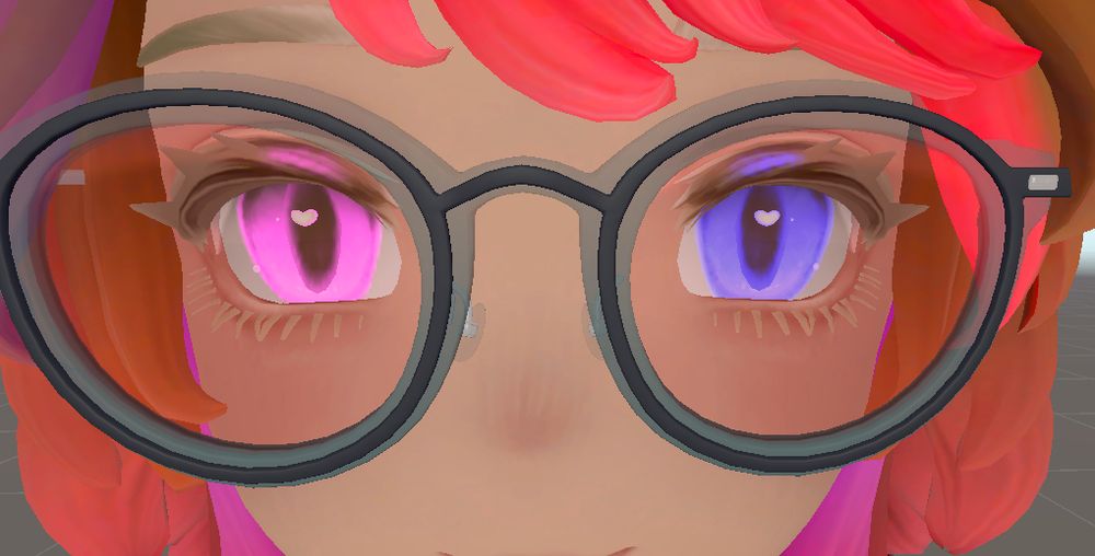 very close up view of sol stys, a pink catgirl vtuber with heterochromia, one eye being blue, the other pink. she's wearing glasses and her hair is brunette but also pink and purple. the close up view makes her look like a snot nosed kid, and the caption reads "got any games on your phone"