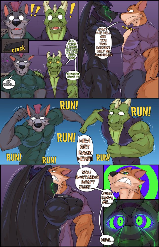 The sabredrone corners the fox while the lizard and wolf run, the fox gets pinned and hypnotized.