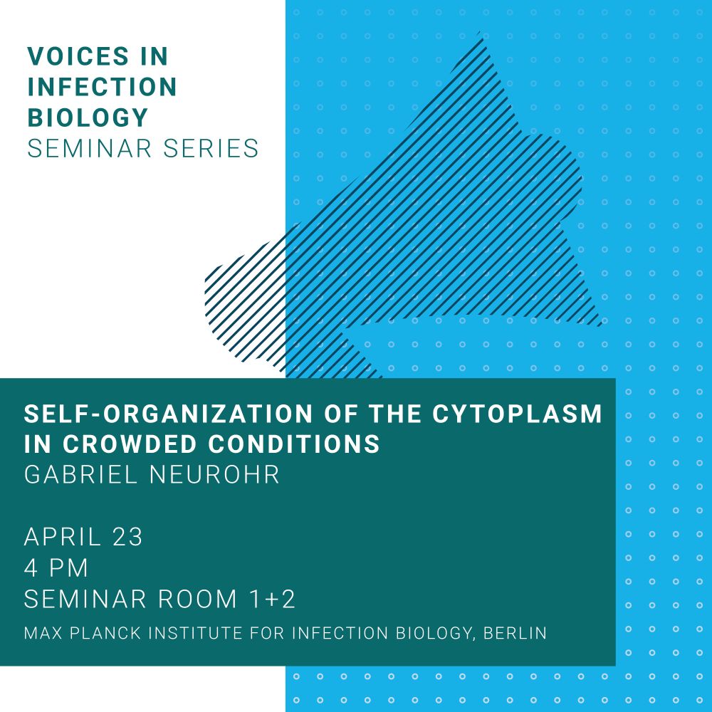 Self-organization of the cytoplasm in crowded conditions
Gabriel Neurohr

April 23
4 PM 
SEMINAR ROOM 1+2
MAX PLANCK INSTITUTE FOR INFECTION BIOLOGY, BERLIN

