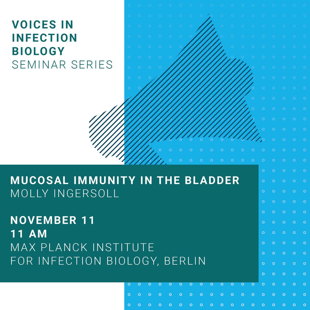 Mucosal immunity in the bladder 
MollY ingersoll 

November 11
11 AM 
MAX PLANCK INSTITUTE 
FOR INFECTION BIOLOGY, BERLIN

