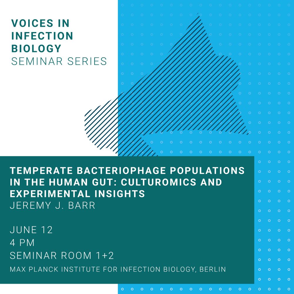 Temperate Bacteriophage Populations in the Human Gut: Culturomics and Experimental Insights
Jeremy J. Barr

june 12
4 PM 
SEMINAR ROOM 1+2
MAX PLANCK INSTITUTE FOR INFECTION BIOLOGY, BERLIN

