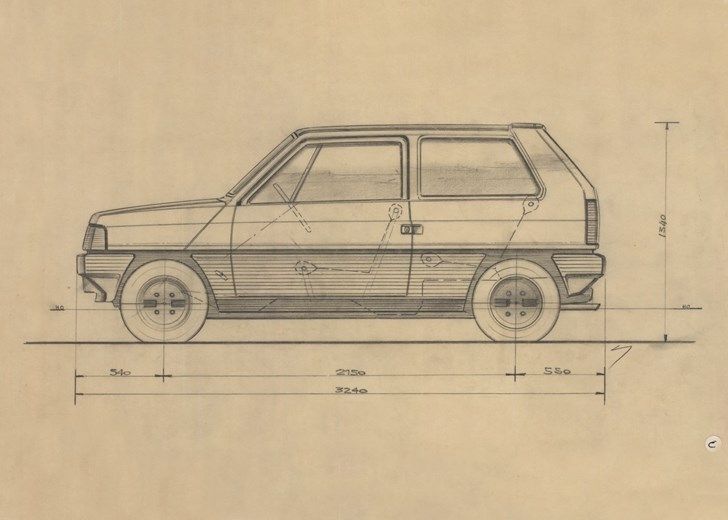 Sketch of the original Fiat Panda. Side view.
