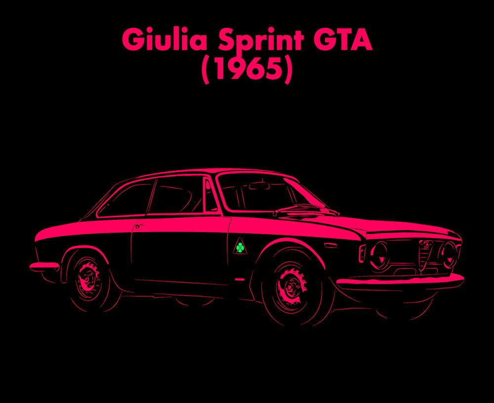 Alfa Romeo Giulia Sprint GTA. 3/4 front view. Vector illustration by @creatinglightly.art