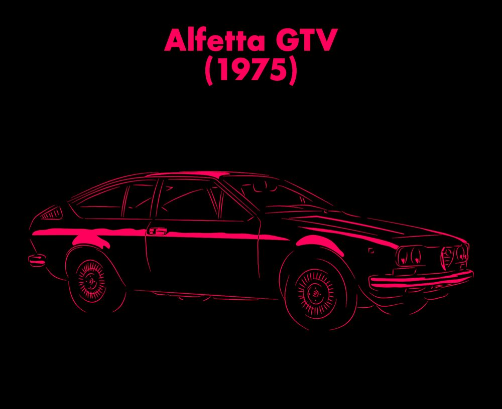 Alfa Romeo Alfetta GTV. 3/4 front view. Vector illustration by @creatinglightly.art