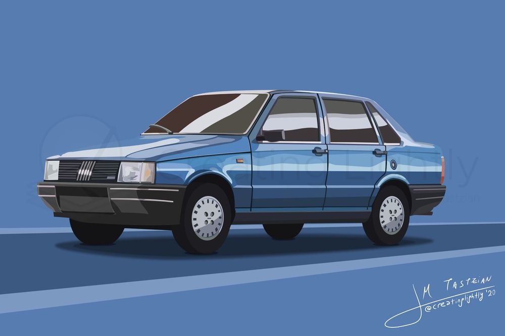 Fiat Duna. 3/4 front view. Vector illustration by @creatinglightly.art