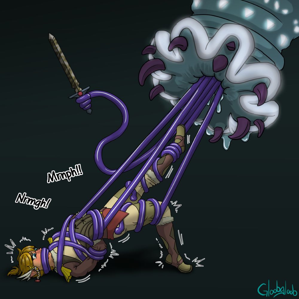 Link from Tears of the Kingdom wrapped in purple tentacles getting slurped up like delicious spaghetti by an Ice Like.