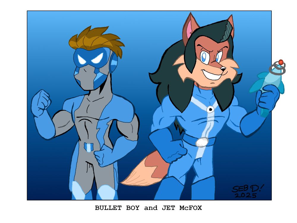 Fan art of Josh McKeen - aka Bullet Boy - with my character, Jet McFox. 
