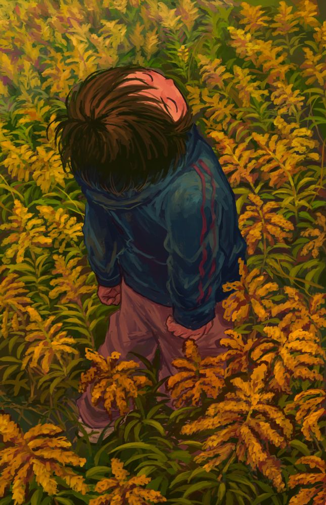 セイタカアワダチソウと東條。この絵を描いた後にインペラーの登場場面と退場場面にセイタカアワダチソウが映ってたことに気付いて意図せずしてちょっと怖い絵になったよ、、、