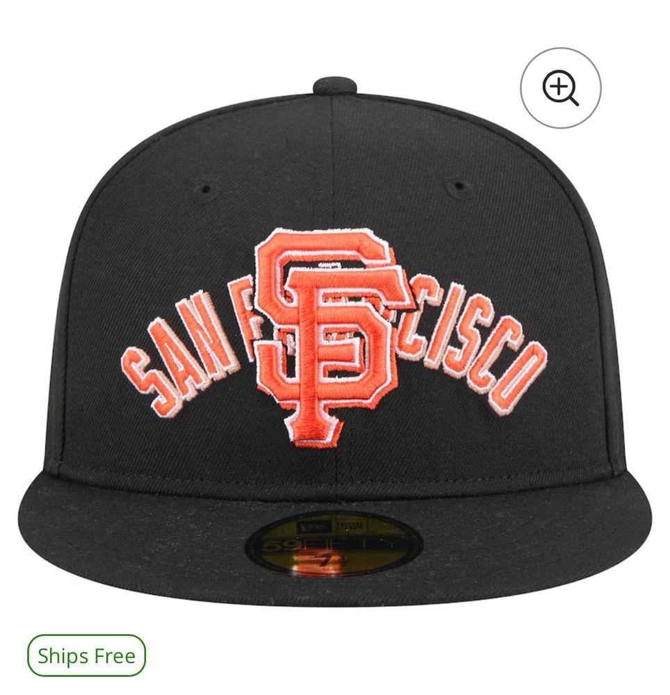 A baseball cap. The Giants monogram is overlaid over the text SAN FRANCISCO, making it read SAN FSFCISCO