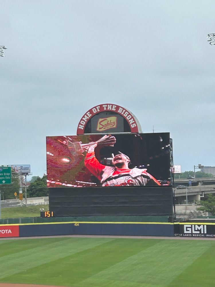 Bandits trophy on Bisons jumbotron