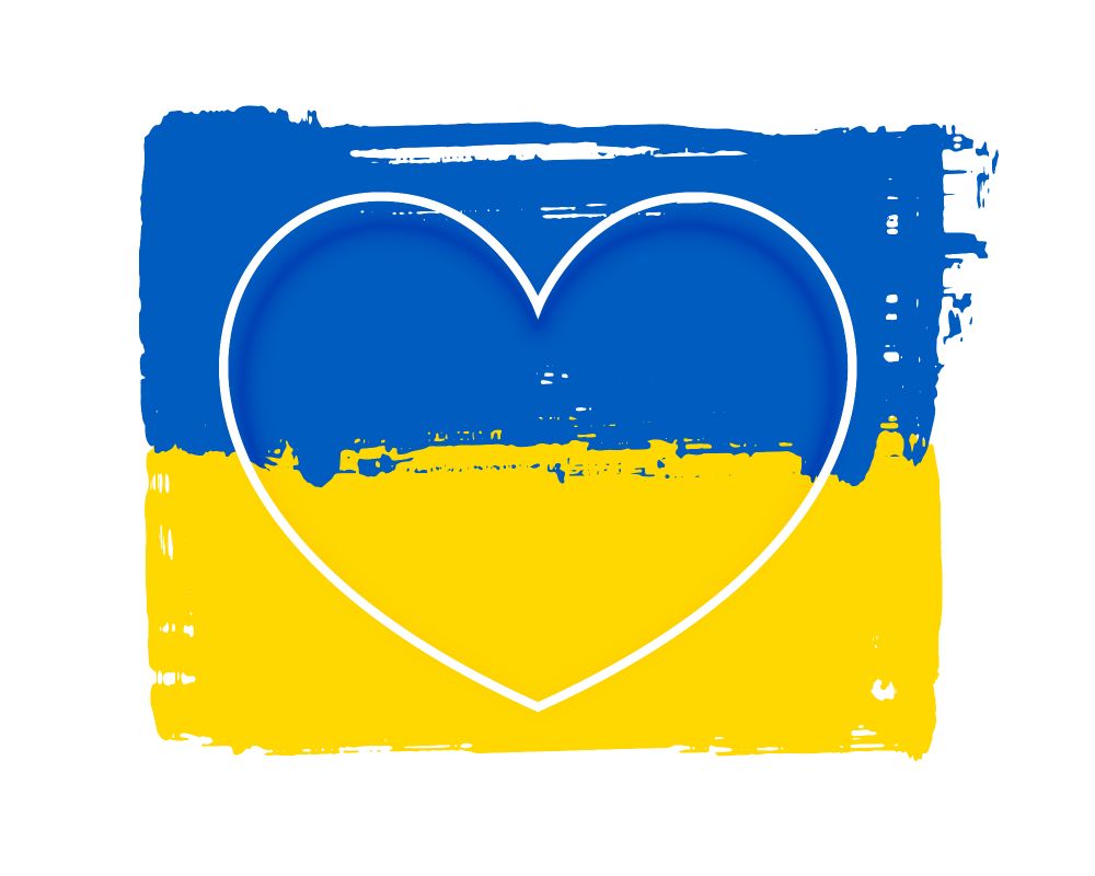 Heart on top of Ukrainian flag