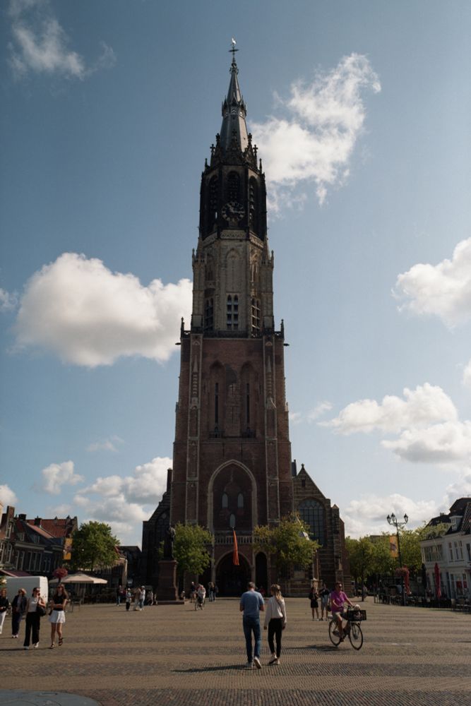 A photo of the tower of the Nieuwe Kerk in Delft. They buried our dead Dutch royals here.