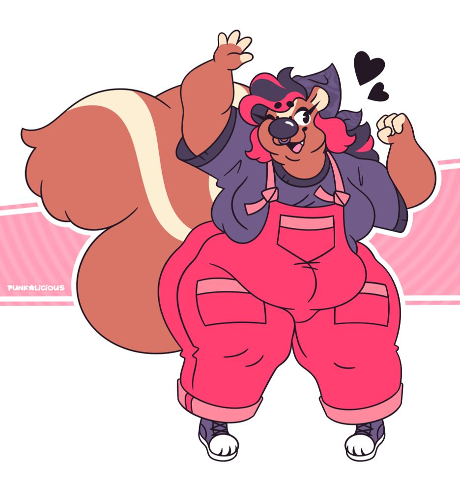 Artwork of @gloggyougy.bsky.social‬'s skunk sona, Ruby, in a summery outfit. 