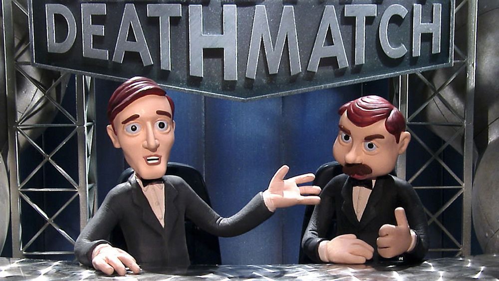 Celebrity deathmatch feom MTV screenshot of the announcers
