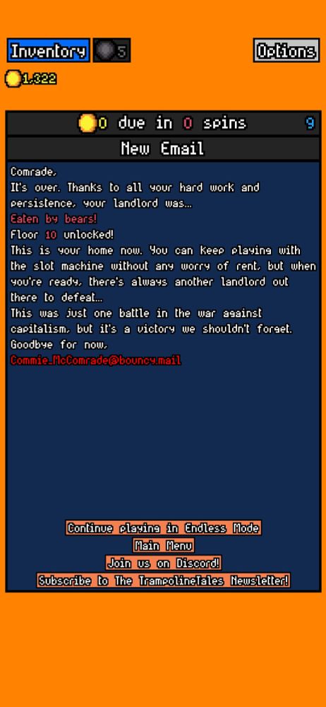 Ending screen from Luck Be A Landlord