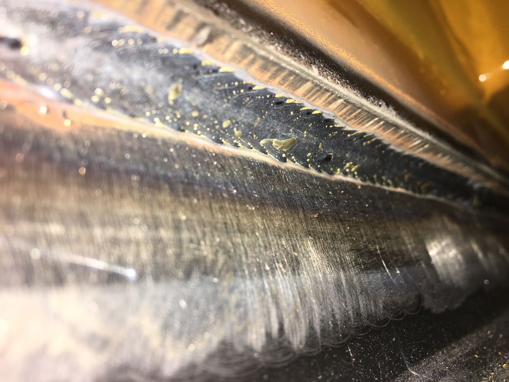 Closeup of overhead welds