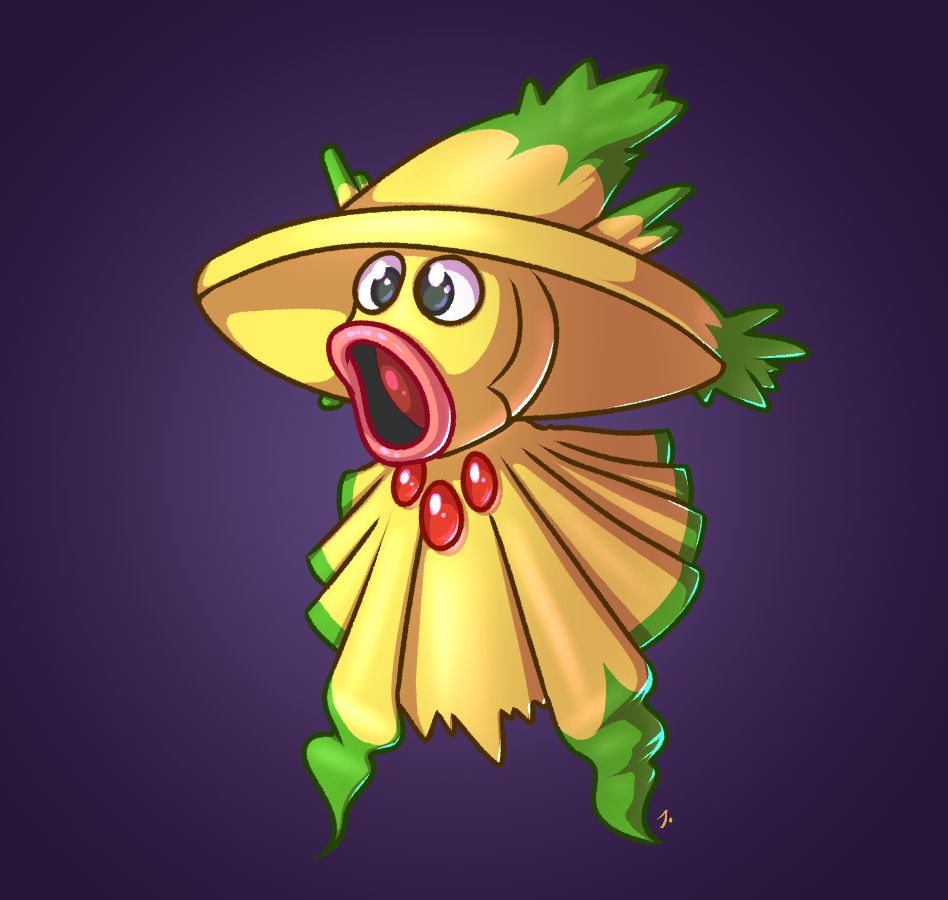 A Pokemon Fusion artwork of a Weepinbell combined with a Mismagius.