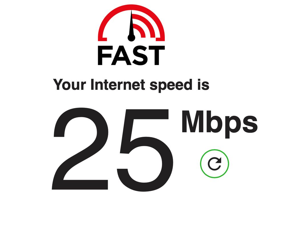 A screenshot of fast.com showing a speed of 26 Mbps