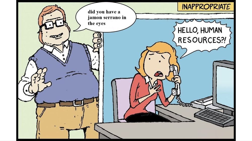 Meme de mujer llamando a recursos humanos ante un compañero diciendo la misma frase de antes