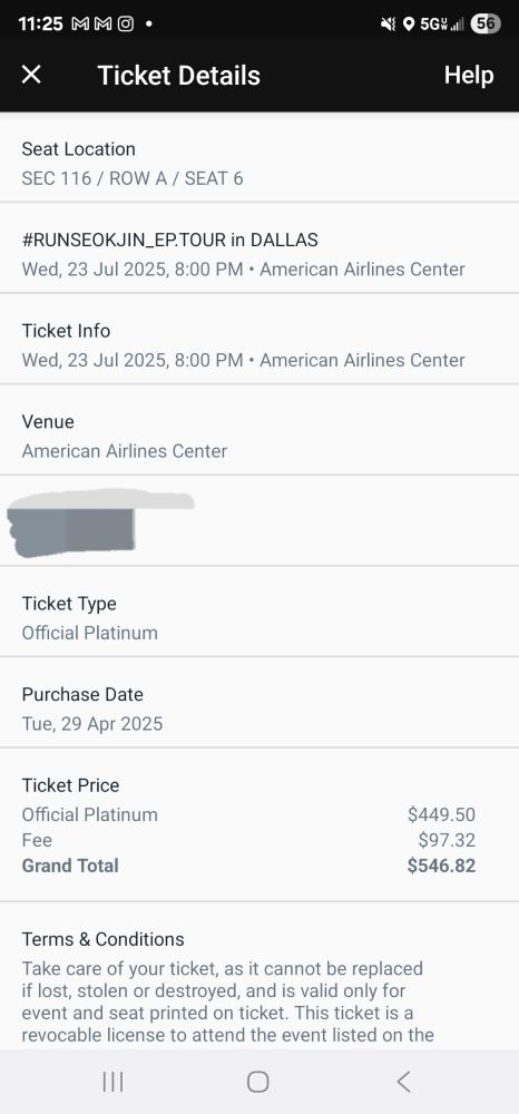 Screenshot showing ticket price of $545.