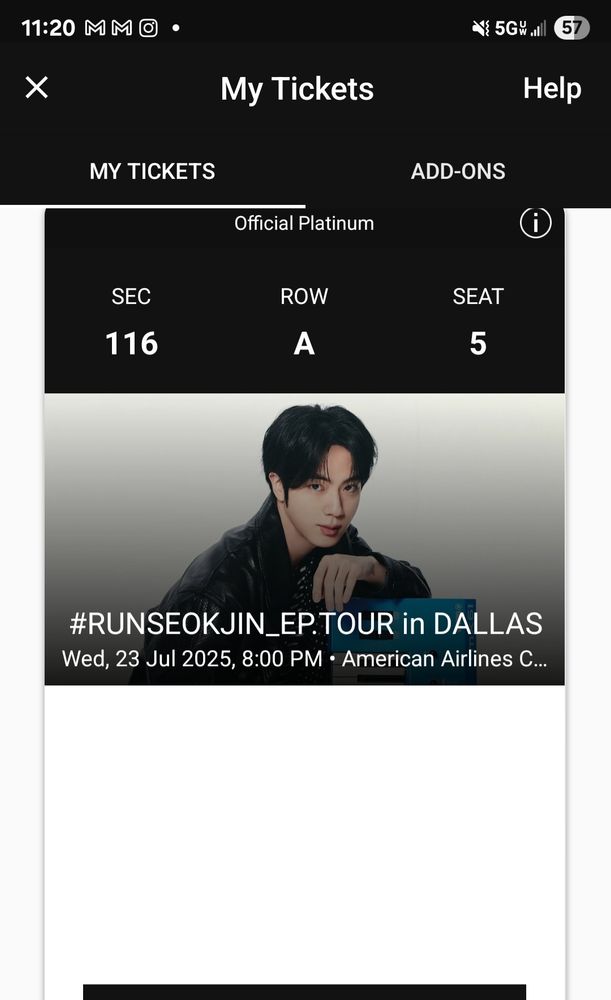 Screenshot of ticket in Ticketmaster App