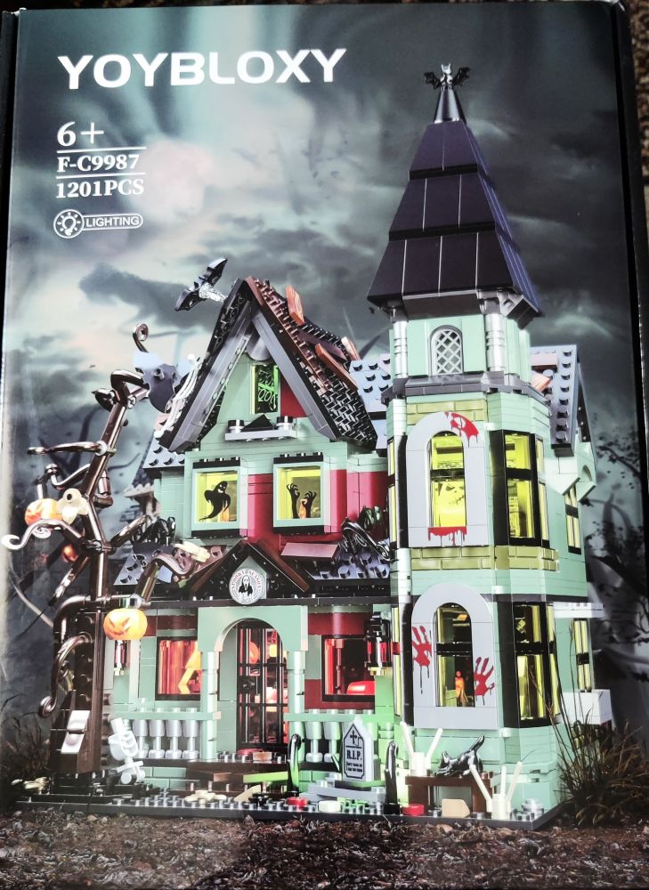 Box for bogus brand Lego haunted house kit. 