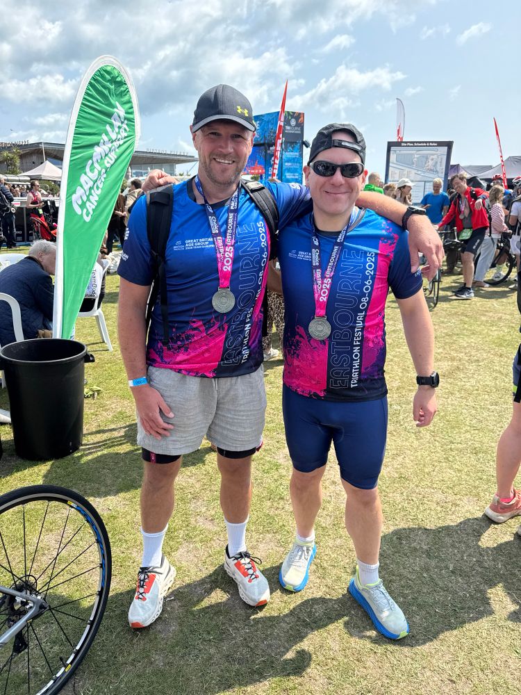 Me and my colleague after we both did our first tri’s. 
