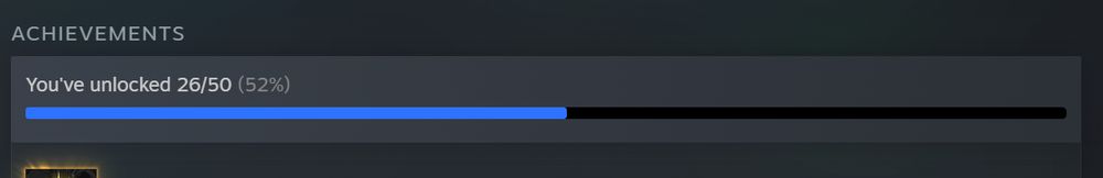 screenshot of the steam achievements UI showing "you've unlocked 26/50 (52%)