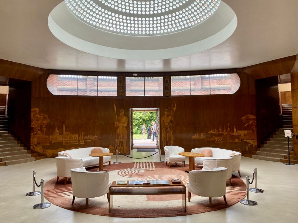 The art deco entrance hall of Eltham Palace.