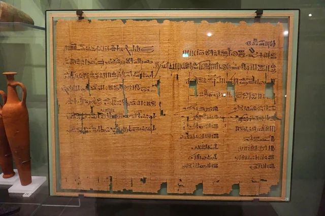An image of a sheet of papyrus from the will of the Lady Naunakhte (20th Dynasty). This papyrus is displayed in the Ashmolean Museum, Oxford.