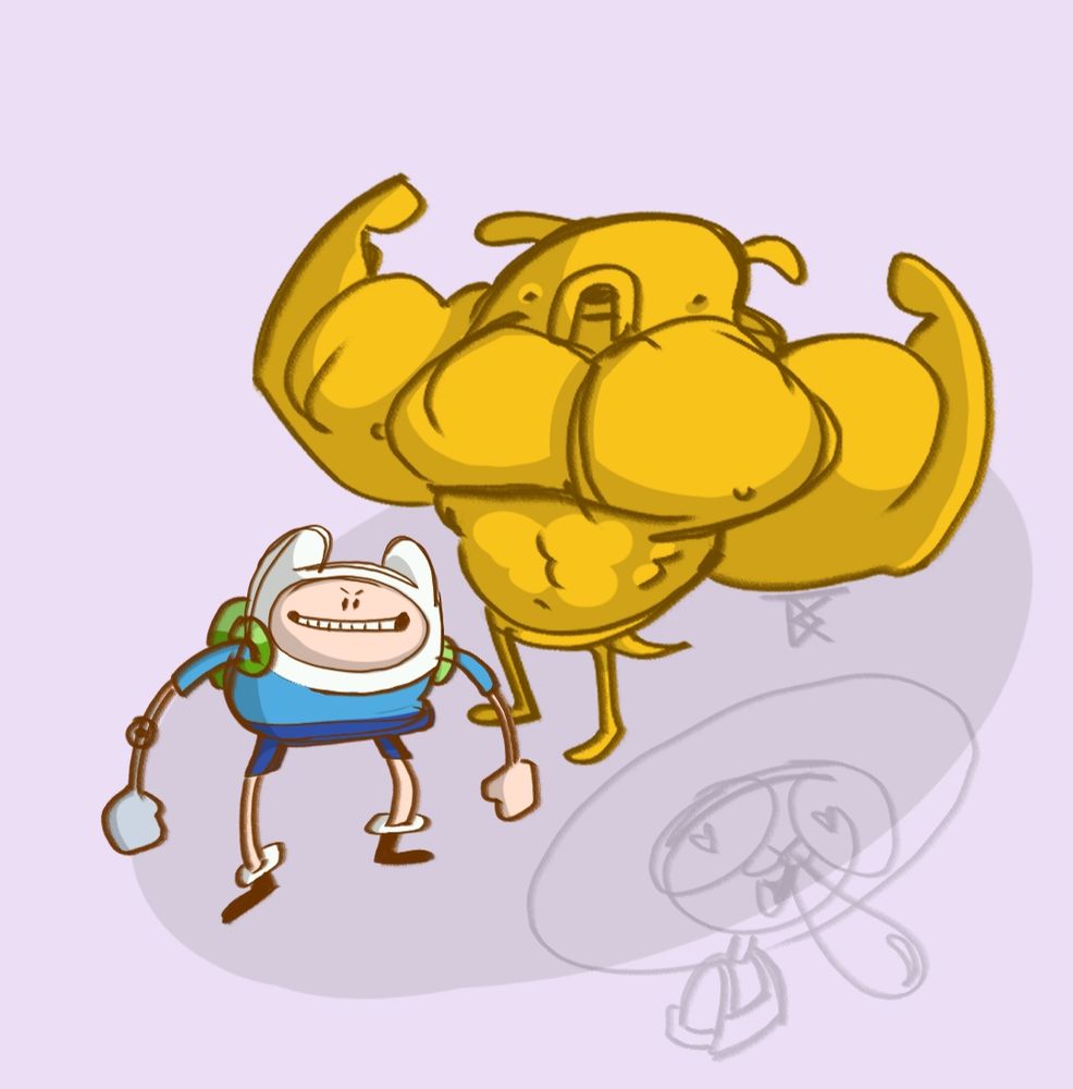 Finn and Jake stand there, menacingly