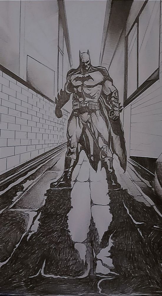 Traditional Batman drawing in pencil on paper