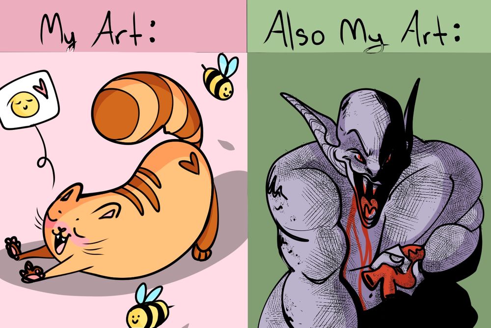 some bees and a very relaxed cat next to a spooky goblin thing