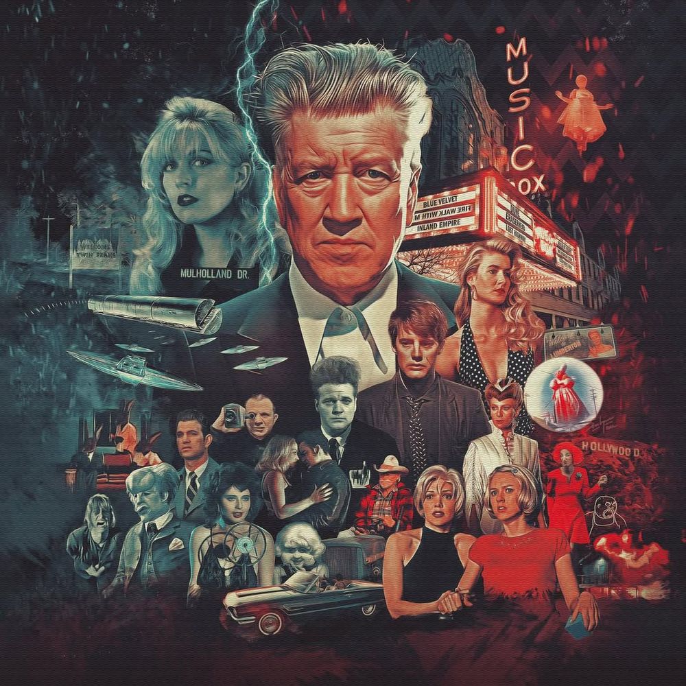 David Lynch retrospective poster, featuring a montage of all his films, by the artist Sean Longmore.