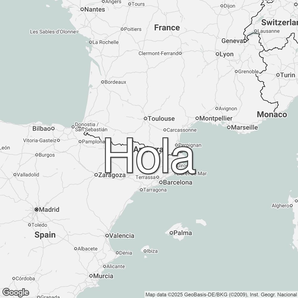 Map of Andorra overlaid with a translation of the word "hello": Hola.