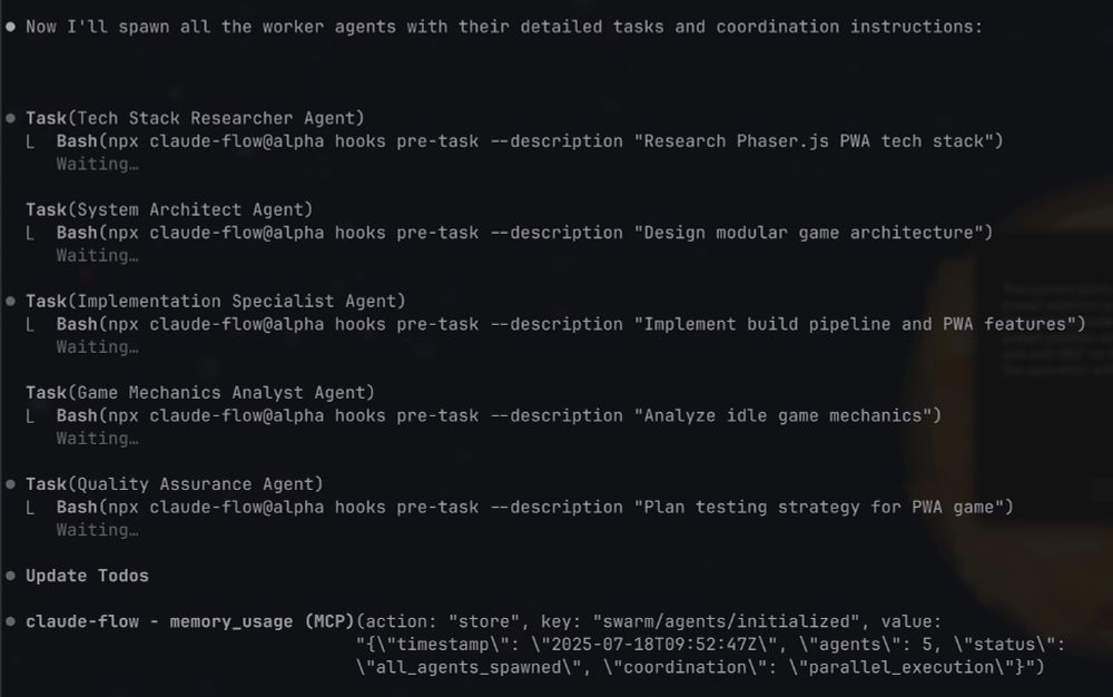 console screenshot of claude flow hive mind 