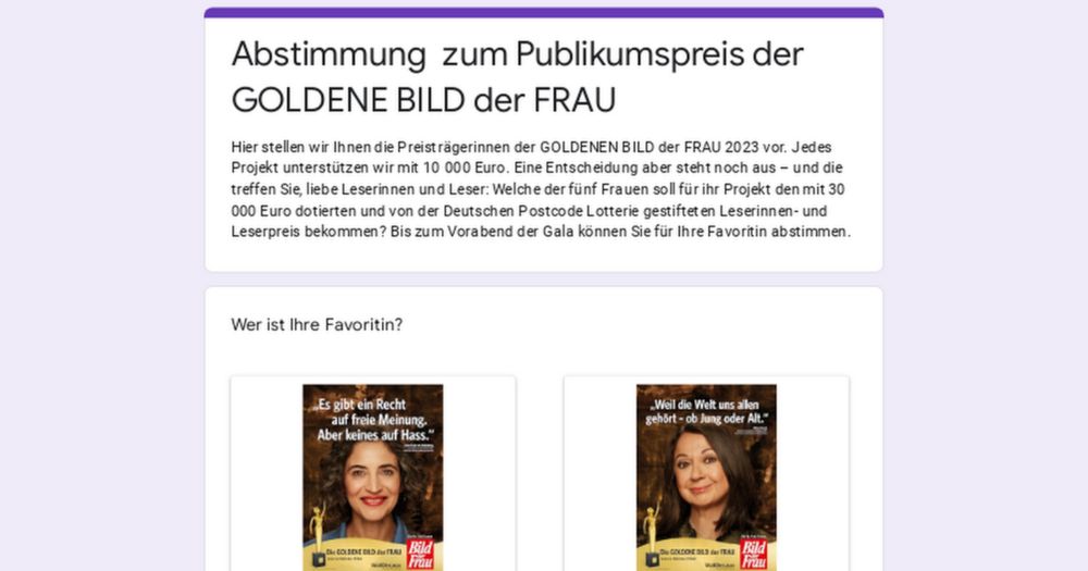 Abstimmung  zum Publikumspreis der GOLDENE BILD der FRAU