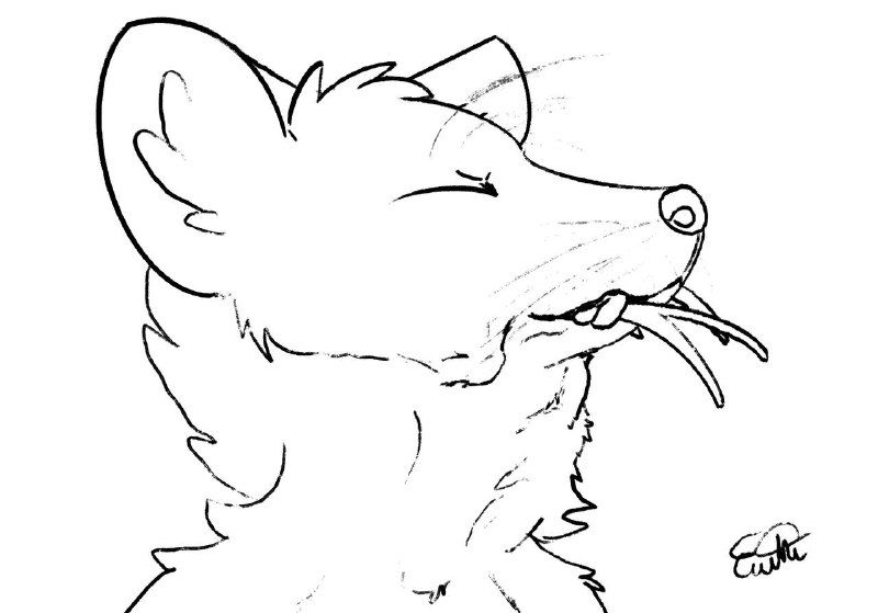 A rough sketch of a marten swallowing a deer, its horns visibly bulging out its neck and cheeks.