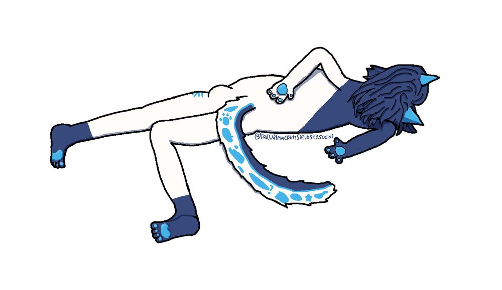 A blue and cyan cat fursona doing a family guy death pose