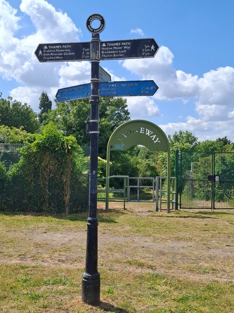 Near Crossness Pumping Station. There Ridgeway is on top of the pipes.