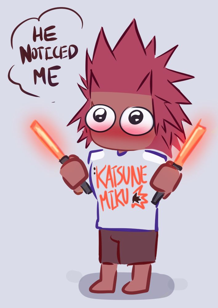 Kirishima is a big fanboy of Katsune Miku. I FORGOT HIS CROCS
