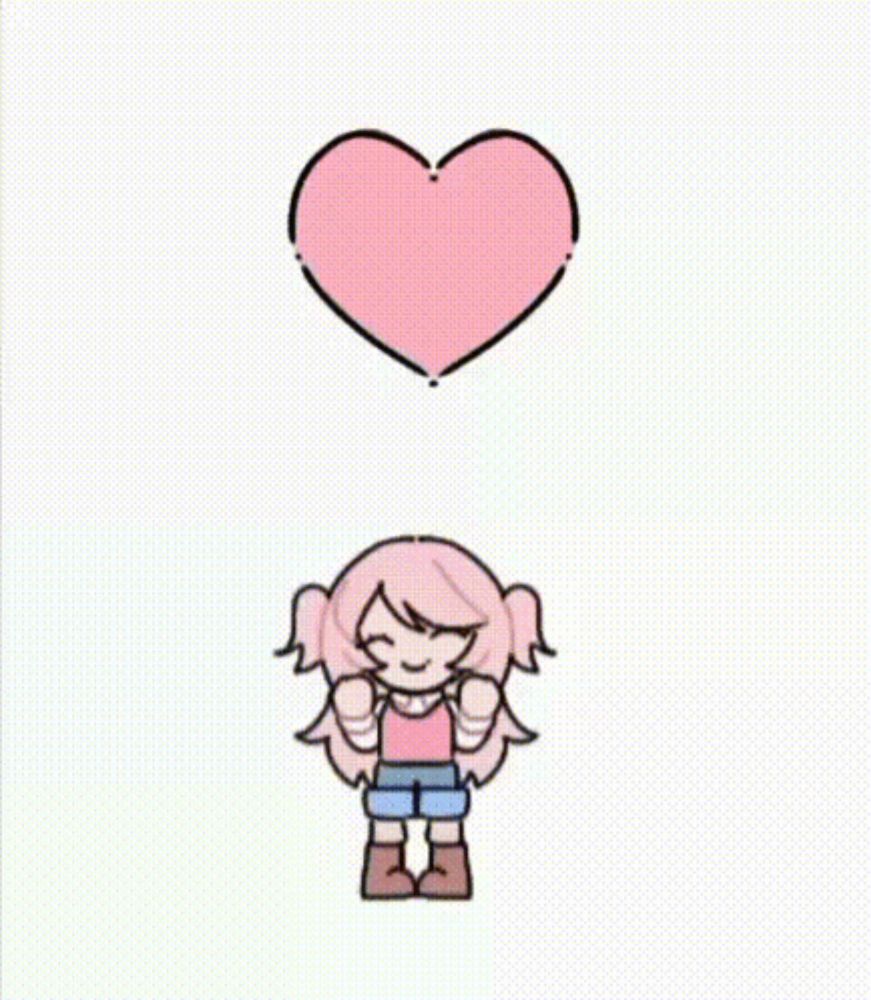 a cartoon girl is standing next to a pink heart on a white background .