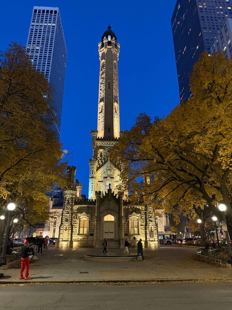 The Chicago Water Tower just after dusk 